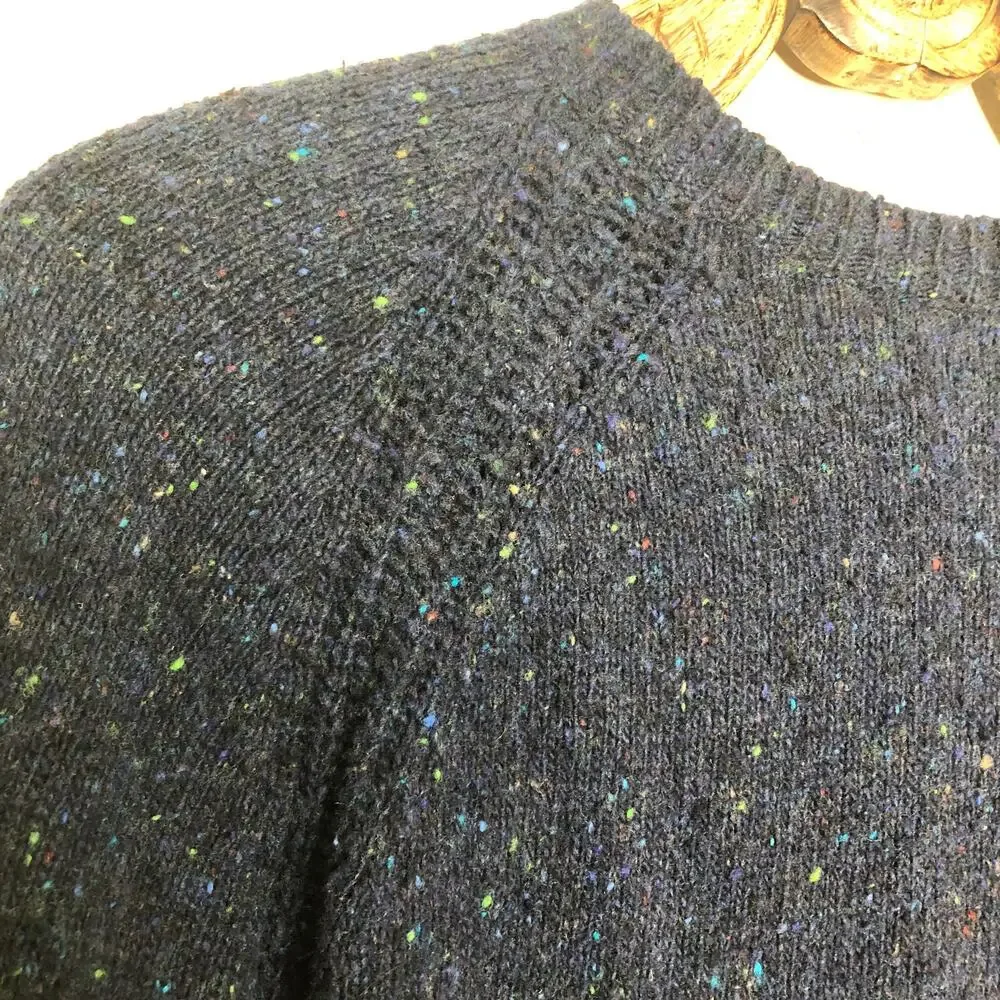 J. Crew Sweater Dark Blue Navy Speckle Crew Neck Raglan Sleeve Wool Blend Medium